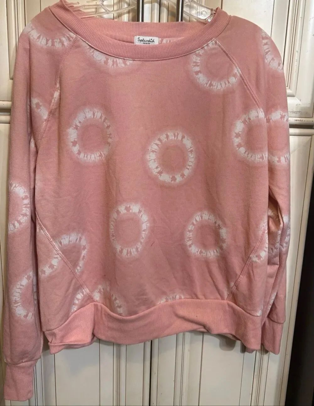 Splendid Women's Tie-Dye Donuts Knit Long Sleeve Pullover Sweatshirt Pink Medium